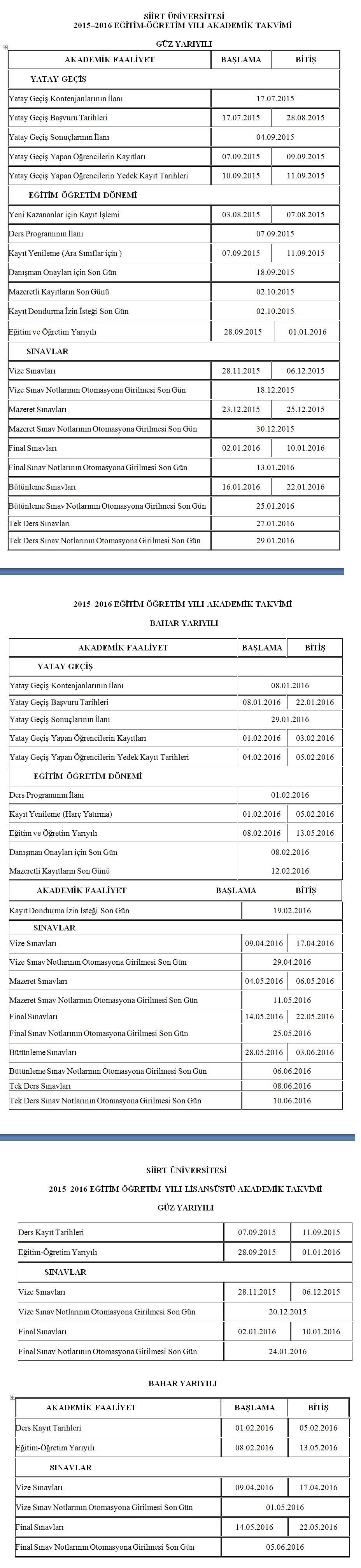 akademik takvim